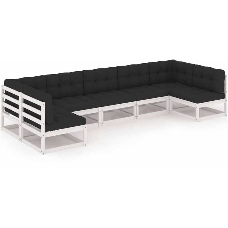 

YOUTHUP Muebles de jardín 7 pzas y cojines blanco madera maciza pino - Blanco