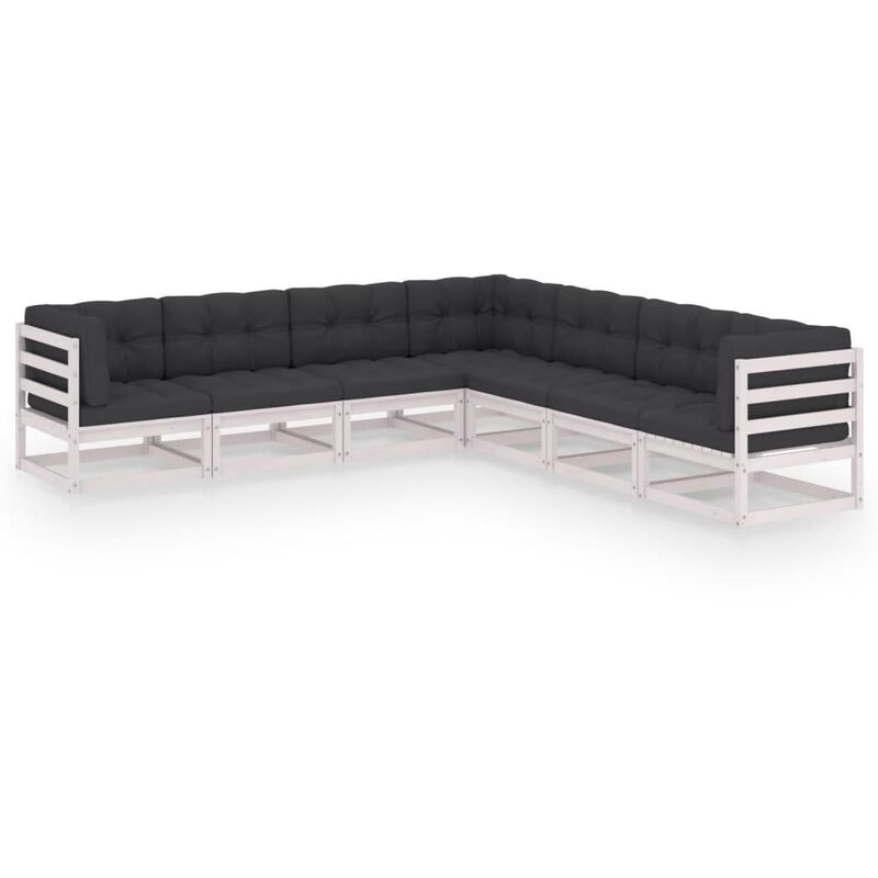 

Muebles de jardín 7 pzas y cojines blanco madera maciza pino - Blanco - Youthup