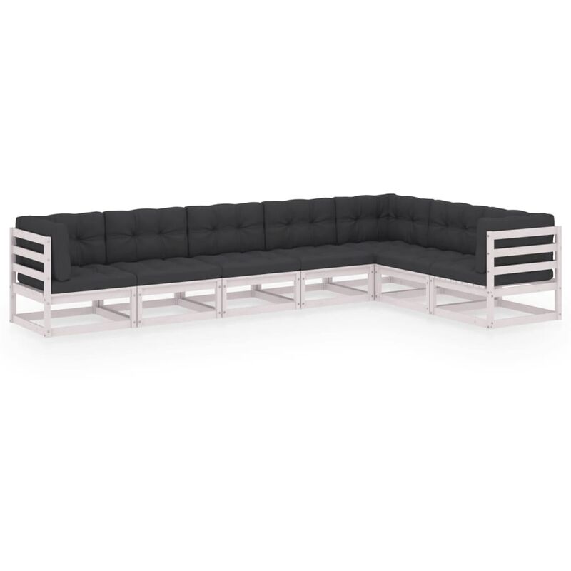

Muebles de jardín 7 pzas y cojines blanco madera maciza pino - Blanco - Youthup