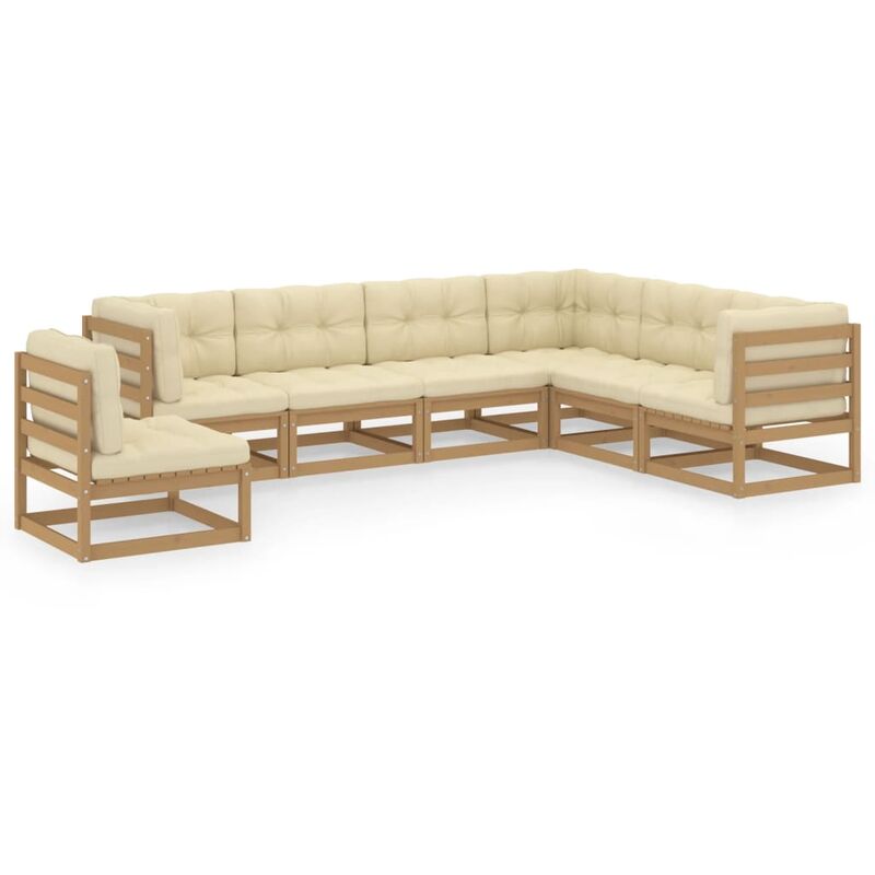 

Muebles de jardín 7 pzas y cojines marrón miel madera pino - Marrón - Youthup
