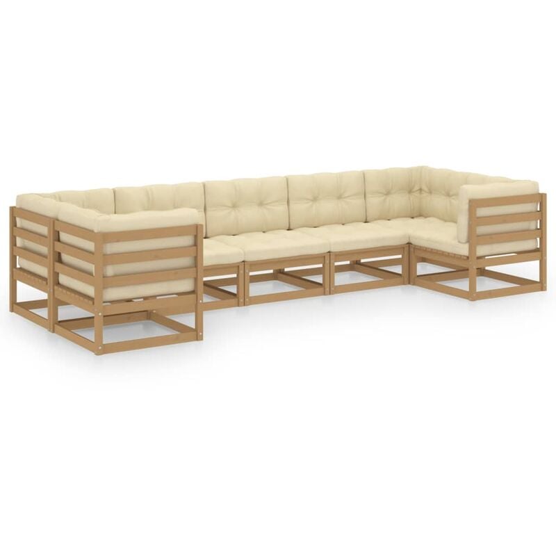 

Muebles de jardín 7 pzas y cojines marrón miel madera pino - Marrón - Youthup