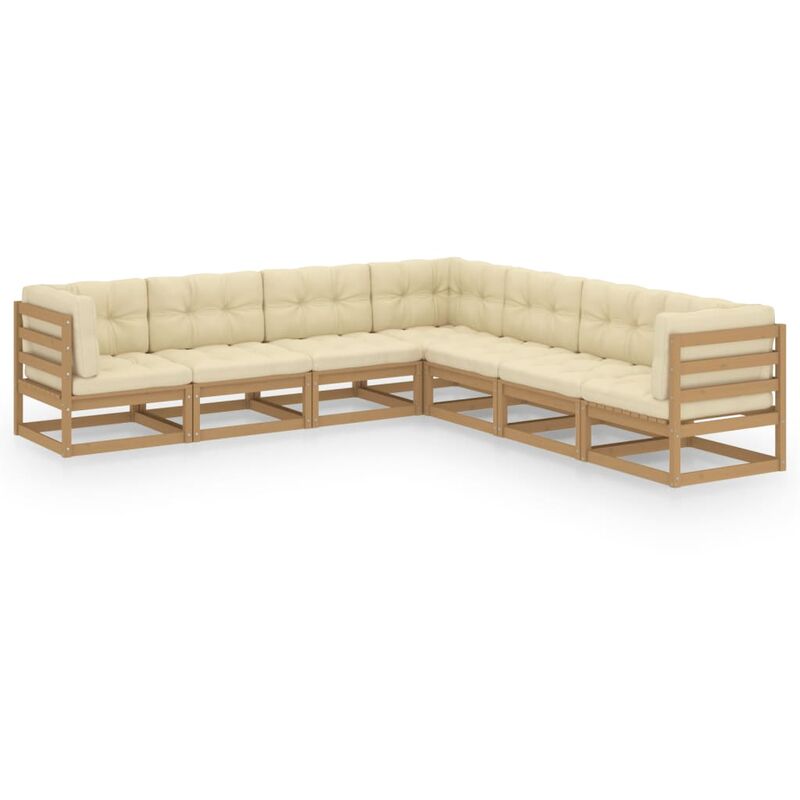 

Muebles de jardín 7 pzas y cojines marrón miel madera pino - Marrón - Youthup