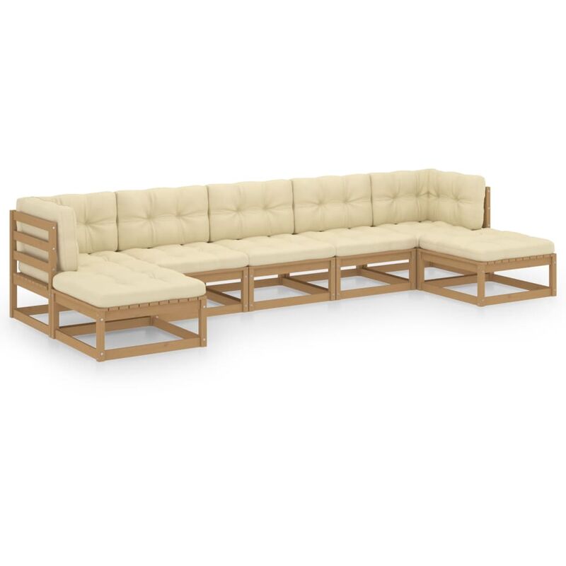 

Muebles de jardín 7 pzas y cojines marrón miel madera pino - Marrón - Youthup