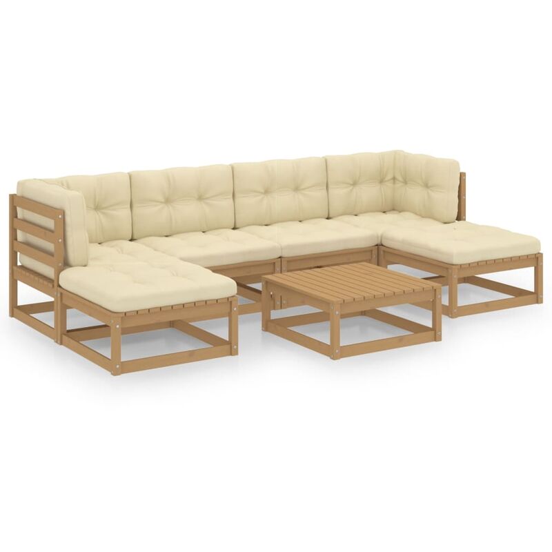 

Muebles de jardín 7 pzas y cojines marrón miel madera pino - Marrón - Youthup