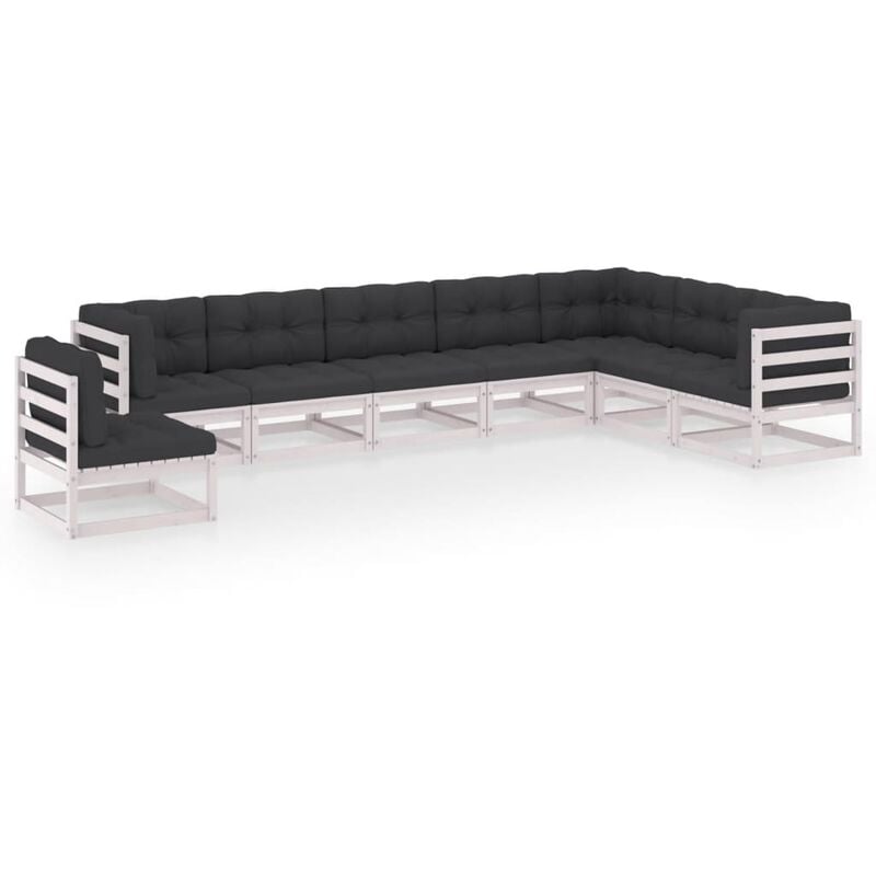 

YOUTHUP Muebles de jardín 8 piezas con cojines blanco madera de pino - Blanco