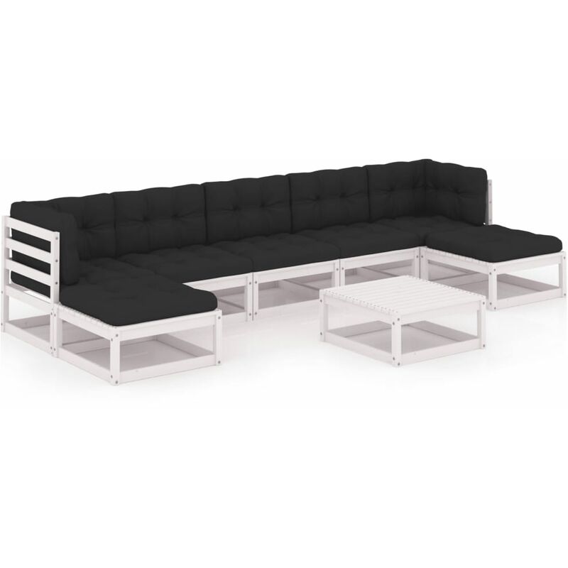 

Muebles de jardín 8 piezas con cojines blanco madera de pino - Blanco - Youthup