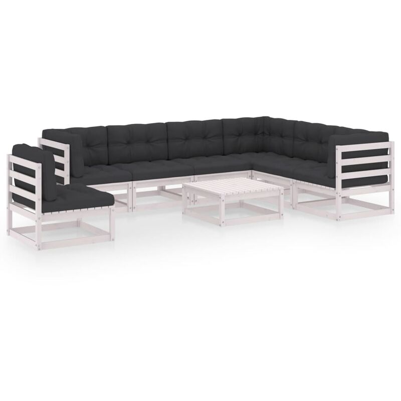 

Muebles de jardín 8 piezas con cojines blanco madera de pino - Blanco - Youthup