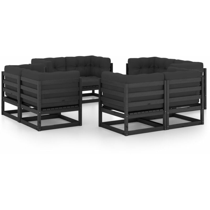 

Muebles de jardín 8 piezas con cojines de madera de pino maciza - Negro - Youthup