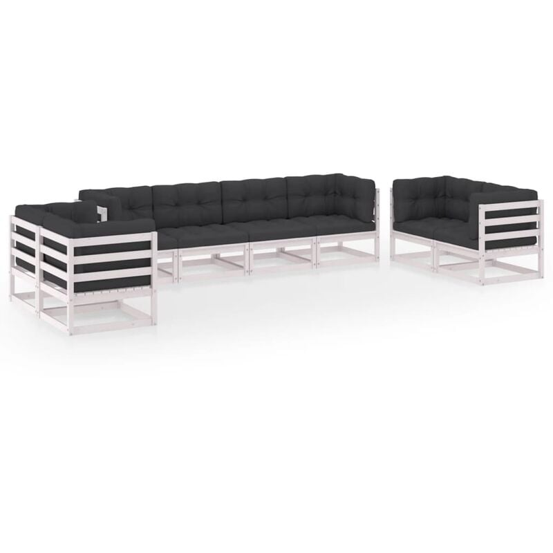 

Muebles de jardín 8 piezas con cojines de madera de pino maciza - Blanco - Youthup