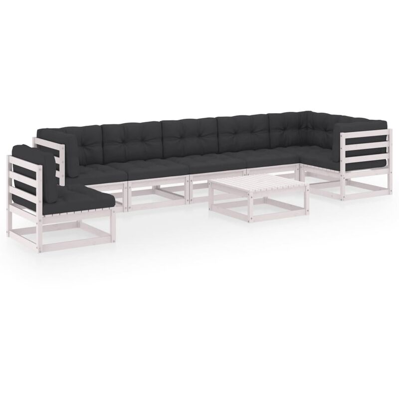 

YOUTHUP Muebles de jardín 8 piezas con cojines de madera de pino maciza - Blanco