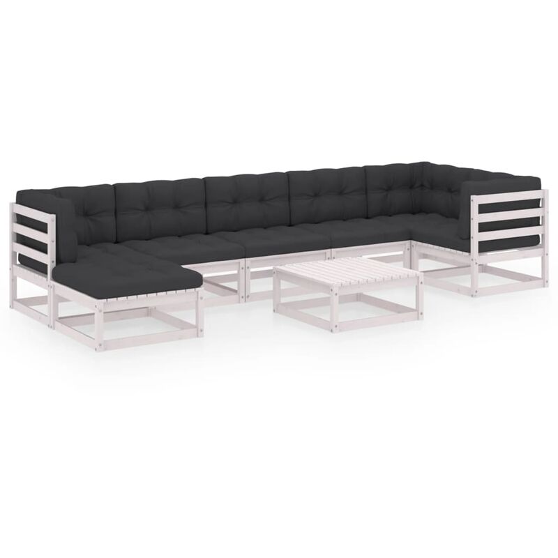 

Muebles de jardín 8 piezas con cojines de madera de pino maciza - Blanco - Youthup