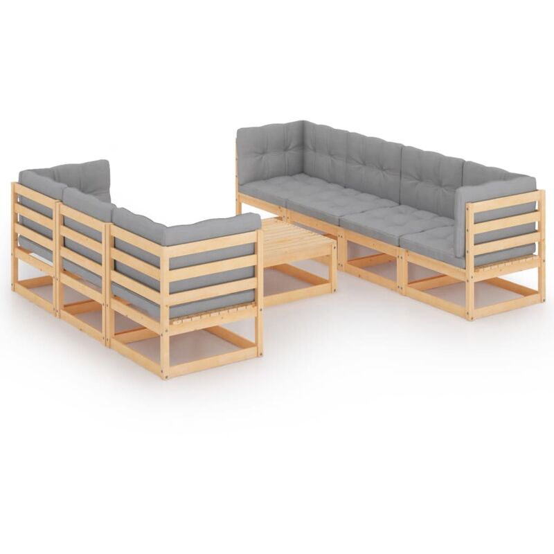 

Muebles de jardín 8 piezas con cojines de madera de pino maciza - Marrón - Youthup