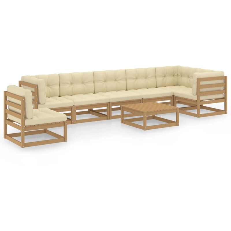 

Muebles de jardín 8 piezas con cojines de madera de pino maciza - Marrón - Youthup