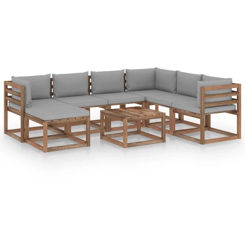 

Muebles de jardín 8 piezas con cojines gris - Marrón - Youthup