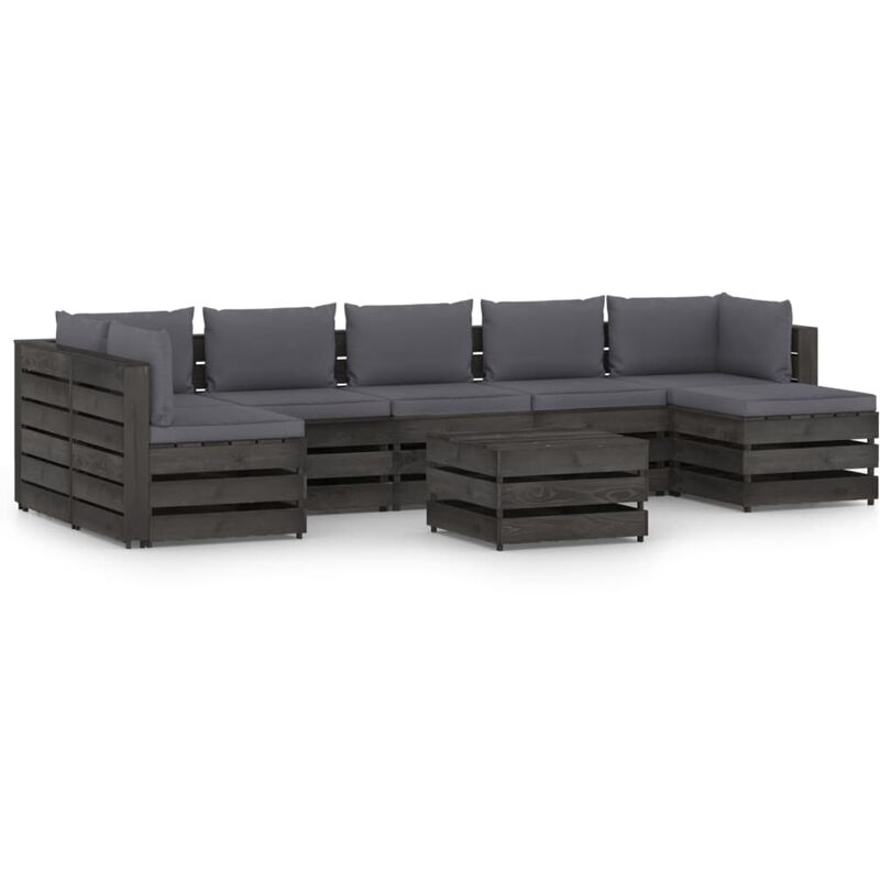 

Muebles de jardín 8 piezas con cojines madera impregnada gris - Youthup