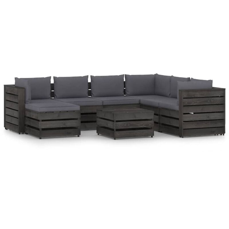 

Muebles de jardín 8 piezas con cojines madera impregnada gris - Youthup