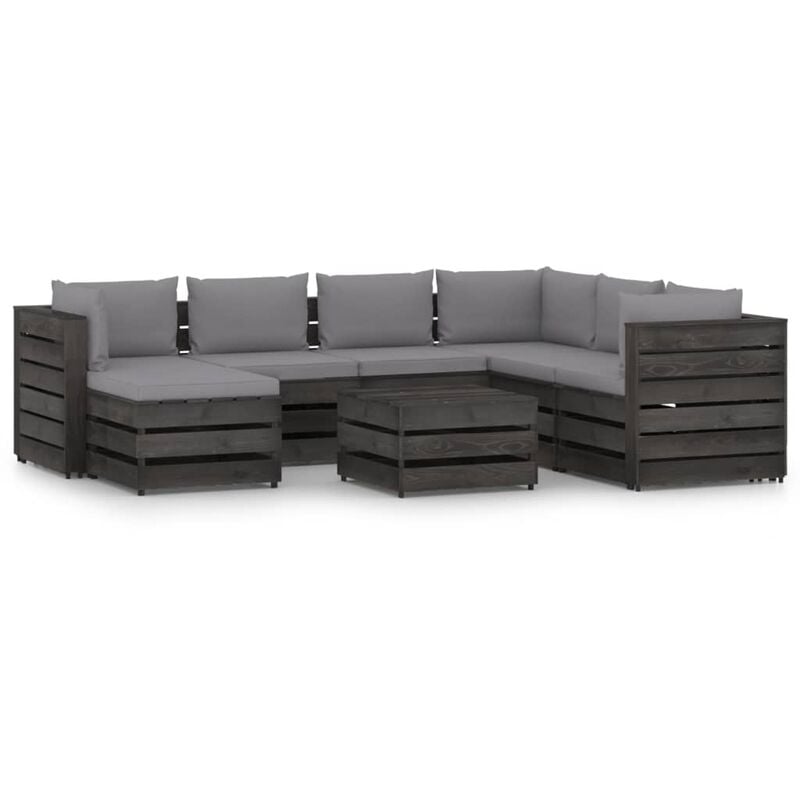 

Muebles de jardín 8 piezas con cojines madera impregnada gris - Youthup