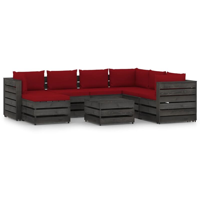 

Muebles de jardín 8 piezas con cojines madera impregnada gris - Youthup