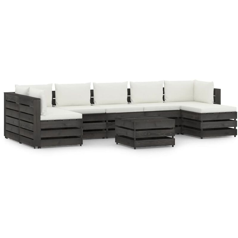 

Muebles de jardín 8 piezas con cojines madera impregnada gris - Youthup