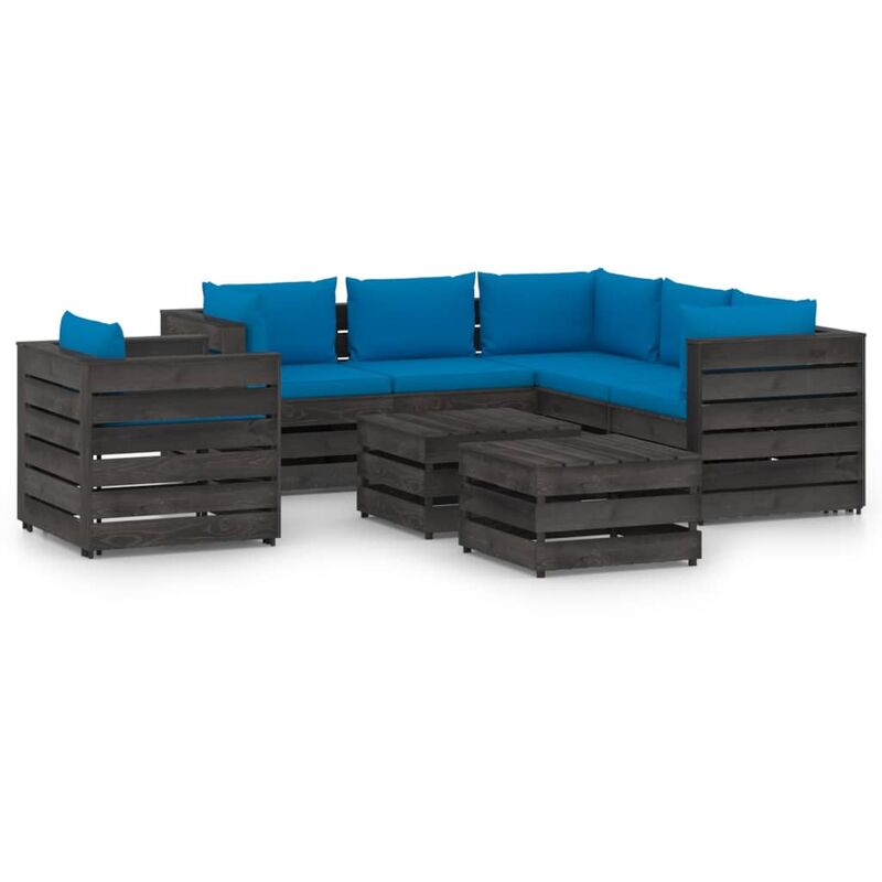 

Muebles de jardín 8 piezas con cojines madera impregnada gris - Youthup
