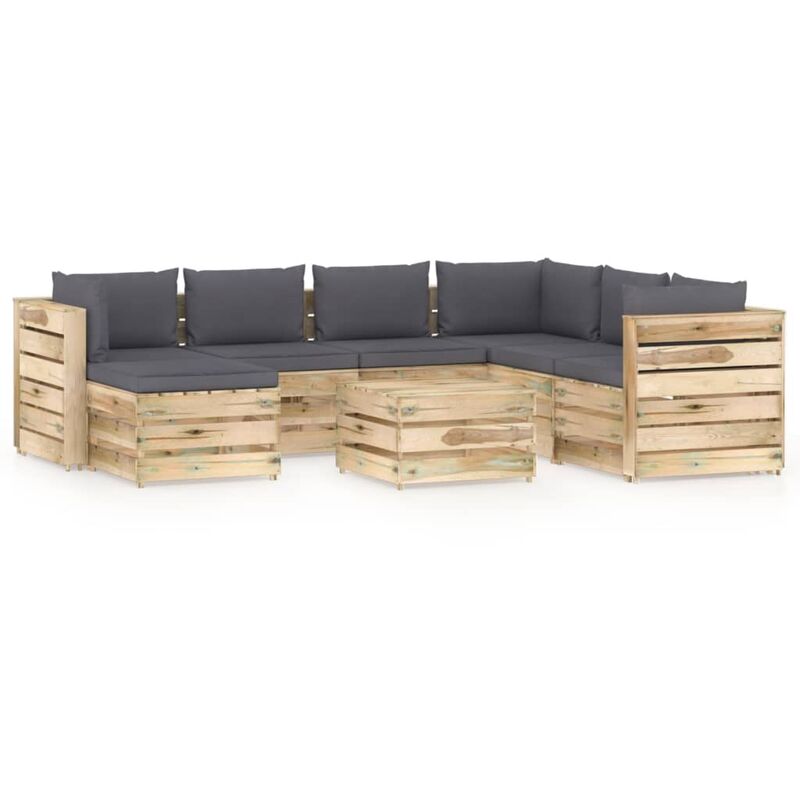 

Muebles de jardín 8 piezas con cojines madera impregnada verde - Youthup