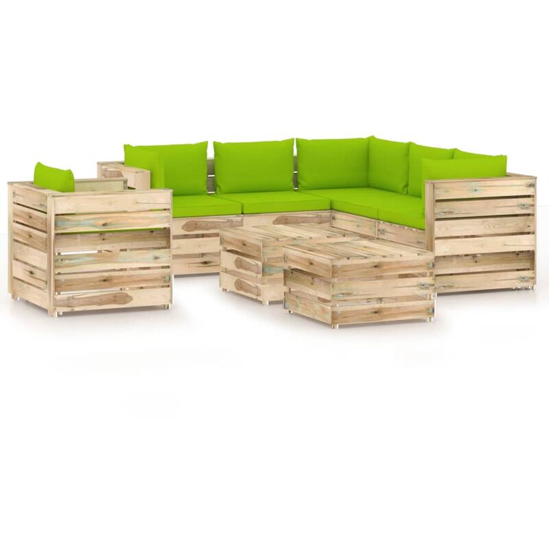 

Muebles de jardín 8 piezas con cojines madera impregnada verde - Youthup