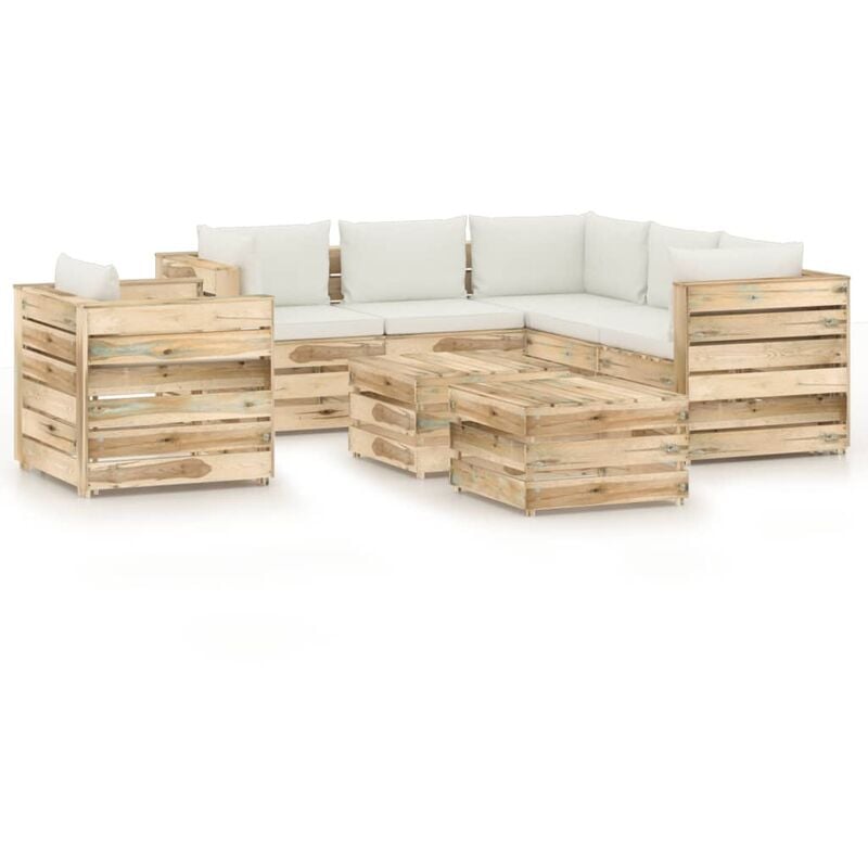 

Muebles de jardín 8 piezas con cojines madera impregnada verde - Youthup