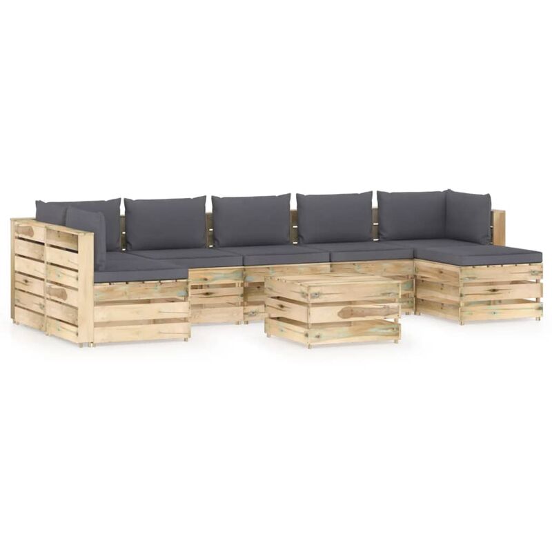 

Muebles de jardín 8 piezas con cojines madera impregnada verde - Youthup