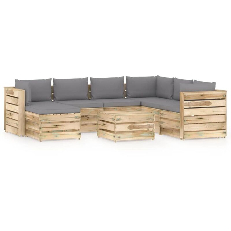 

YOUTHUP Muebles de jardín 8 piezas con cojines madera impregnada verde