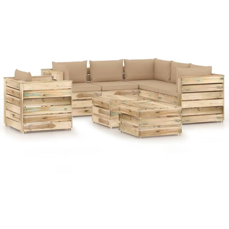 

Muebles de jardín 8 piezas con cojines madera impregnada verde - Youthup