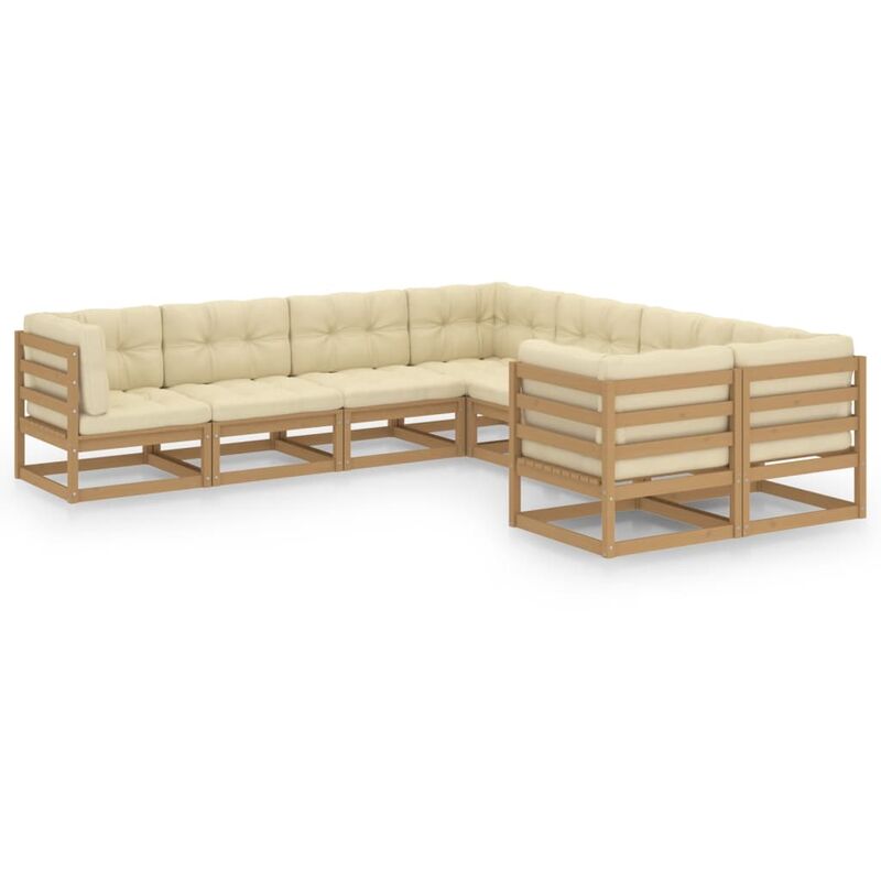 

Muebles de jardín 8 piezas y cojines marrón miel madera de pino - Marrón - Youthup