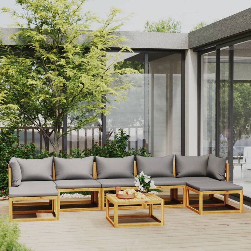 

Muebles de jardín 8 pzas cojines madera maciza de acacia - Gris - Youthup