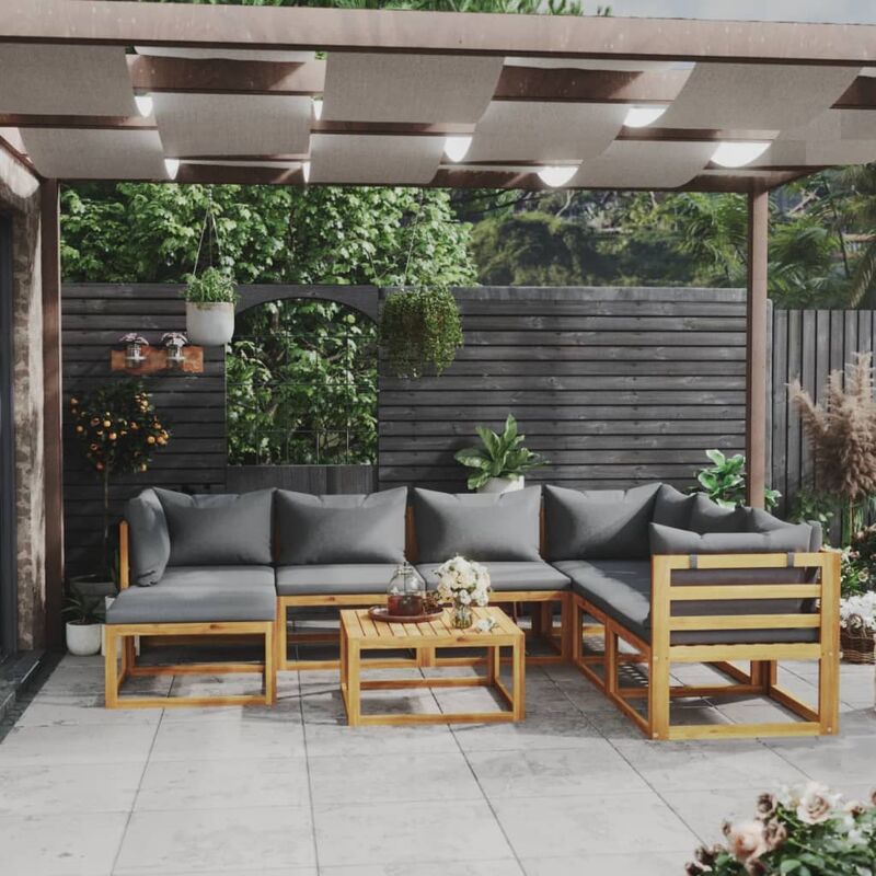 

Muebles de jardín 8 pzas cojines madera maciza de acacia - Gris - Youthup