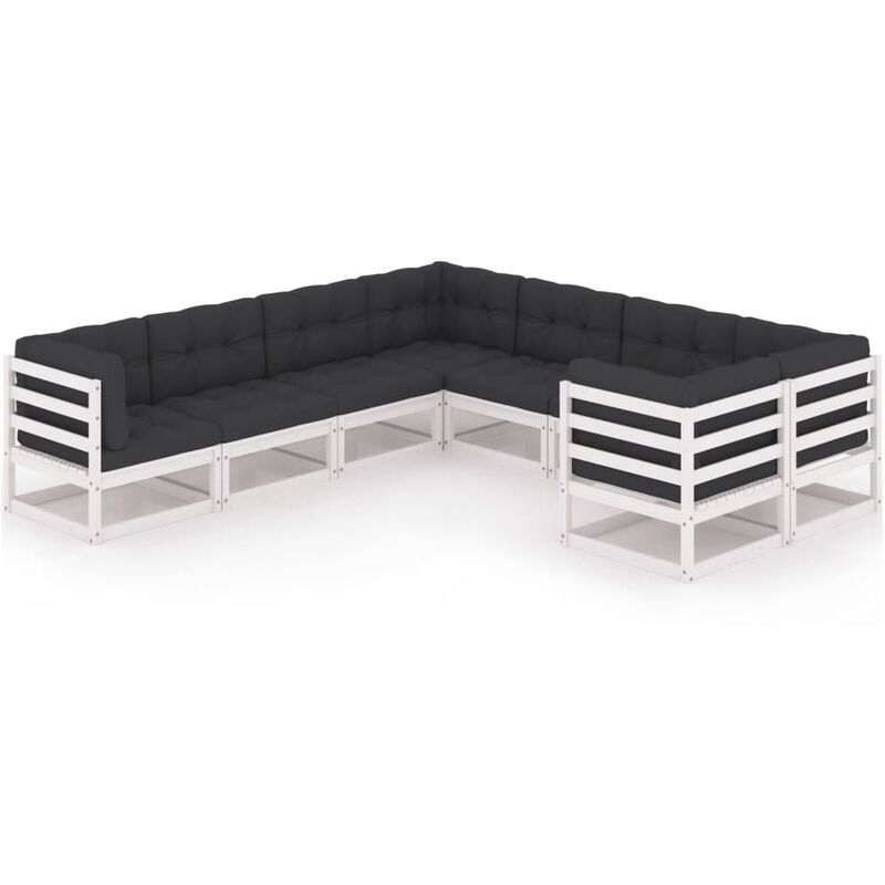 

Muebles de jardín 8 pzas y cojines blanco madera maciza pino - Blanco - Youthup