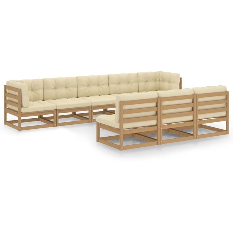 

Muebles de jardín 8 pzas y cojines marrón miel madera pino - Marrón - Youthup