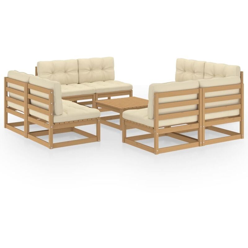 

Muebles de jardín 9 piezas con cojines de madera de pino maciza - Marrón - Youthup