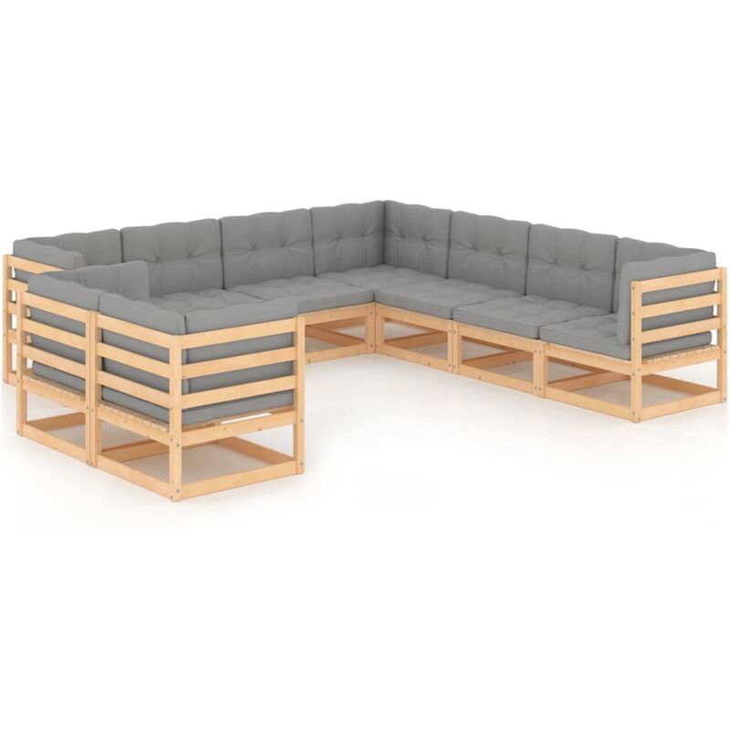 

Muebles de jardín 9 piezas con cojines de madera de pino maciza - Marrón - Youthup