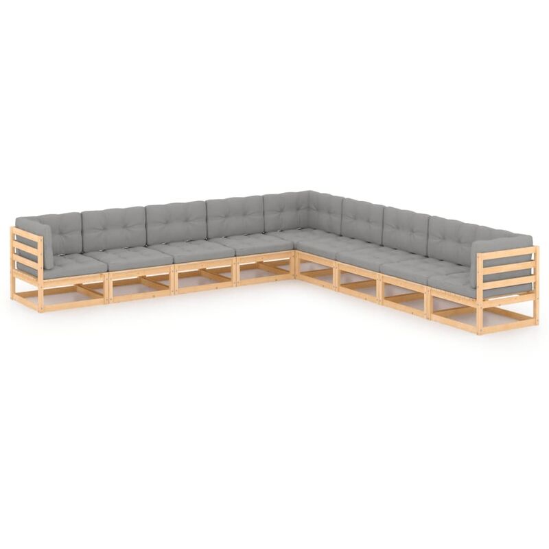 

Muebles de jardín 9 piezas con cojines de madera de pino maciza - Marrón - Youthup