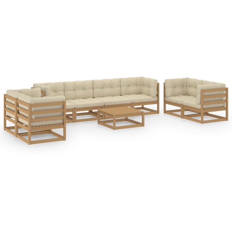 

Muebles de jardín 9 piezas con cojines de madera de pino maciza - Marrón - Youthup