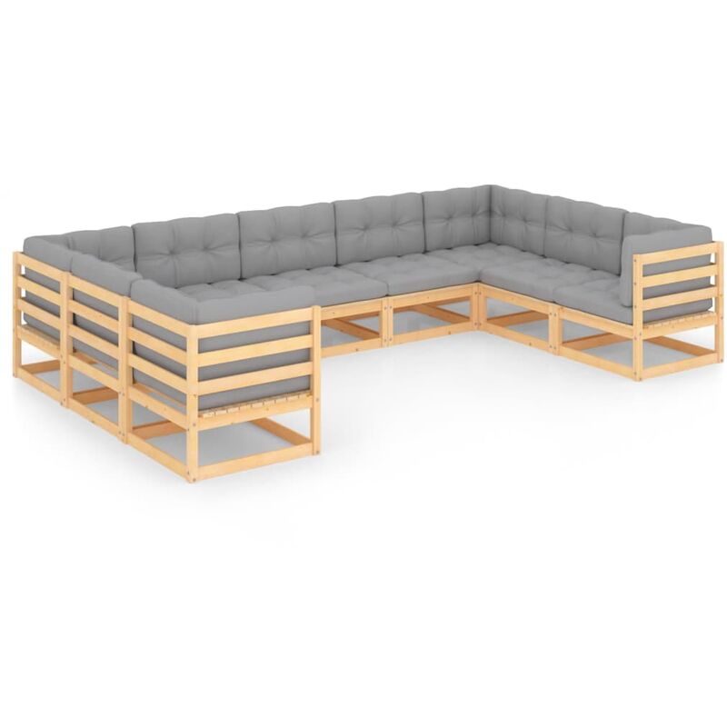 

Muebles de jardín 9 piezas con cojines de madera de pino maciza - Marrón - Youthup