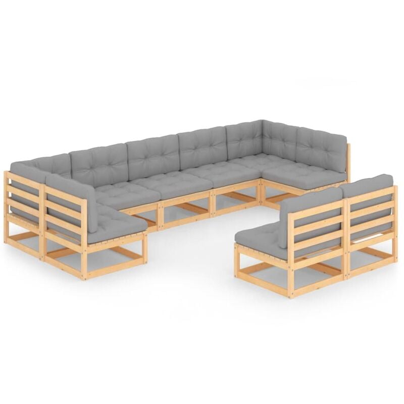 

Muebles de jardín 9 piezas con cojines de madera de pino maciza - Marrón - Youthup