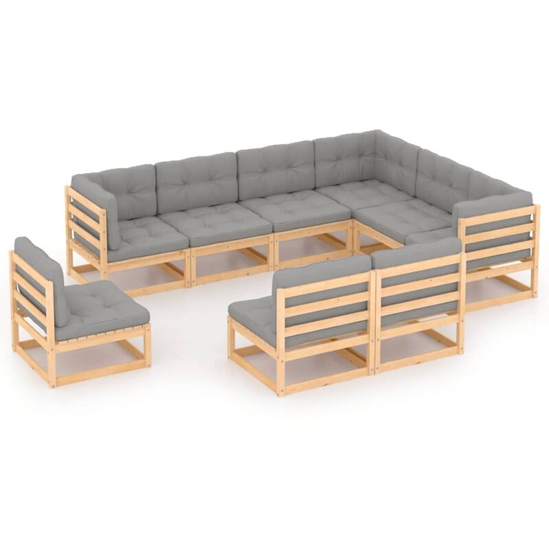 

Muebles de jardín 9 piezas con cojines de madera de pino maciza - Marrón - Youthup