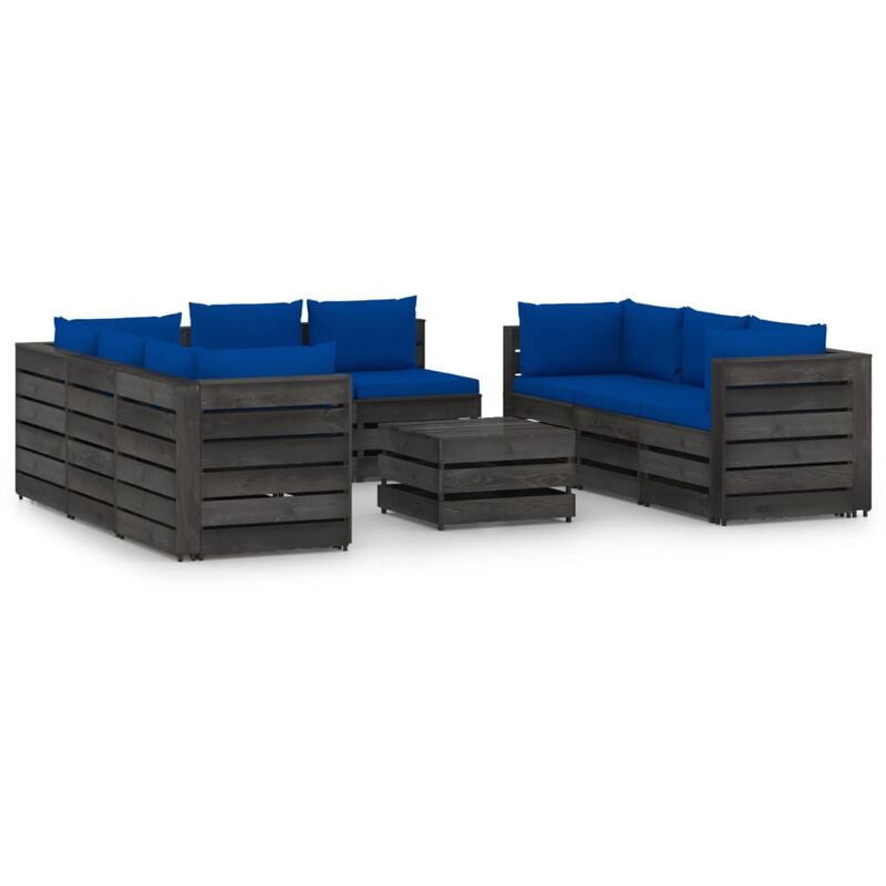 

Muebles de jardín 9 piezas con cojines madera impregnada gris - Youthup