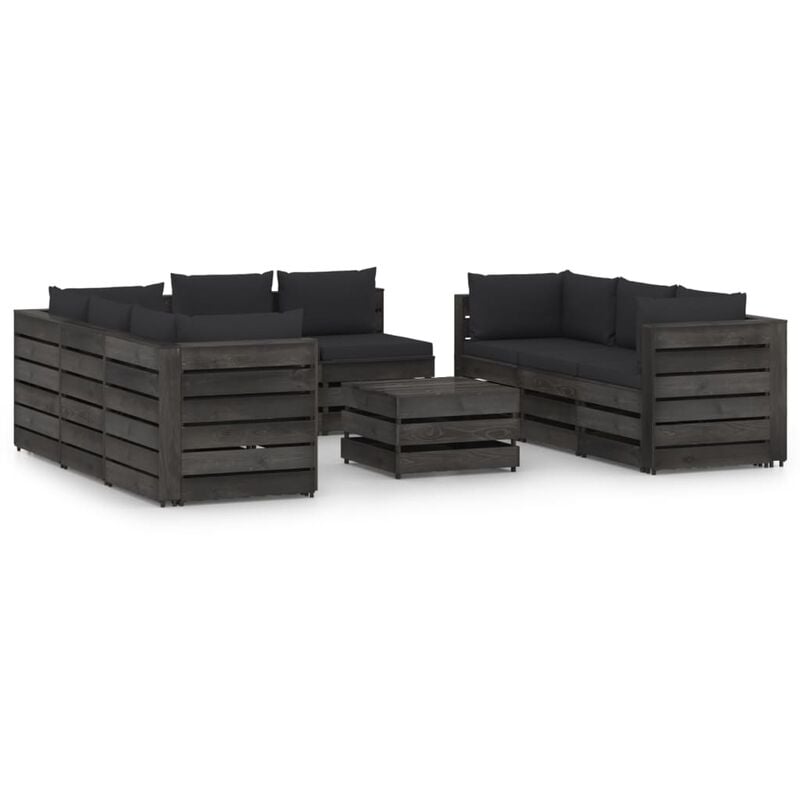 

Muebles de jardín 9 piezas con cojines madera impregnada gris - Youthup