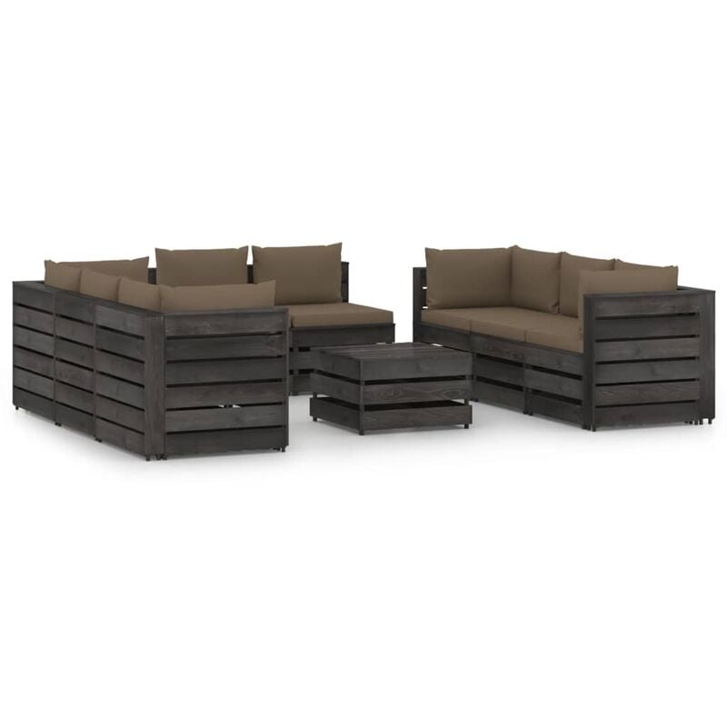

Muebles de jardín 9 piezas con cojines madera impregnada gris - Youthup