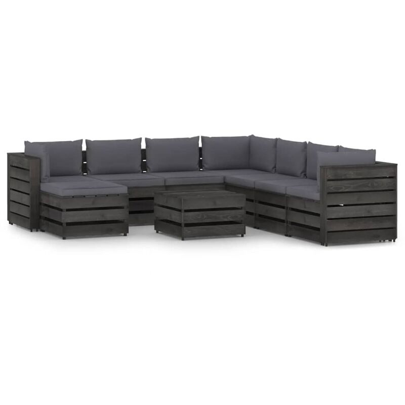 

YOUTHUP Muebles de jardín 9 piezas con cojines madera impregnada gris