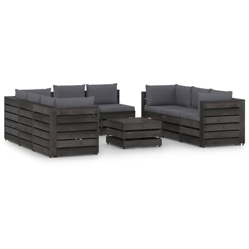 

Muebles de jardín 9 piezas con cojines madera impregnada gris - Youthup