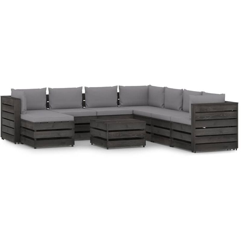 

Muebles de jardín 9 piezas con cojines madera impregnada gris - Youthup