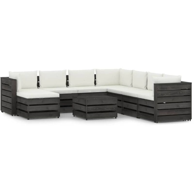 

Muebles de jardín 9 piezas con cojines madera impregnada gris - Youthup