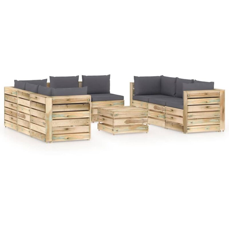 

Muebles de jardín 9 piezas con cojines madera impregnada verde - Youthup